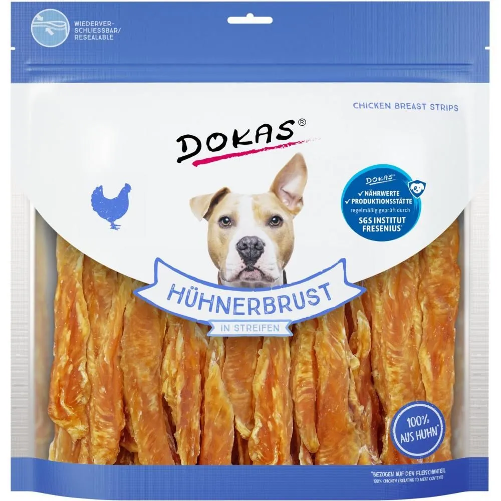 Dokas Kyllingebryststrimler 900 g - stor pakke hundesnacks